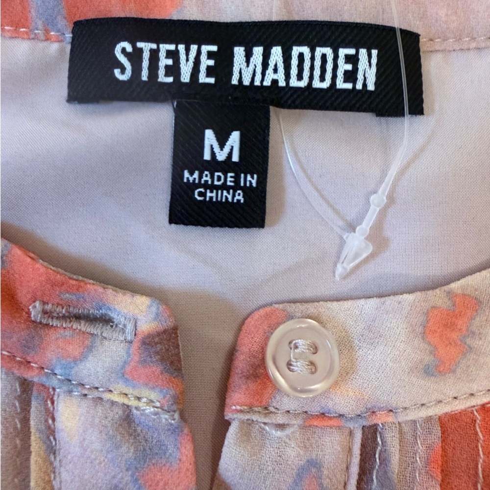 Steve Madden Faith Floral Mini Dress Pleated Bodice Tiered Ruffle Skirt Medium - Picture 6 of 11